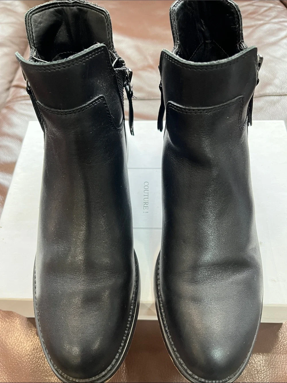 Black Leather Franco Sarto Women's Ankle Boots - Classic Zip Booties